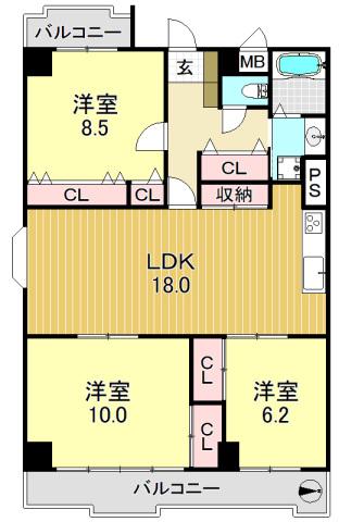 ヴィラージュ加美西(3LDK/8階)の間取り写真