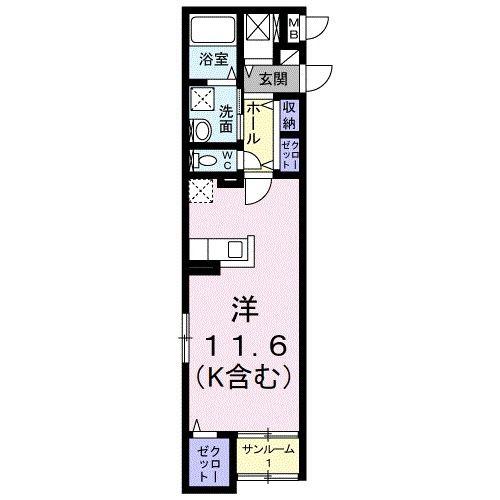 ＪＲ山陽本線 倉敷駅 徒歩14分 4階建 築10年(ワンルーム/1階)の間取り写真
