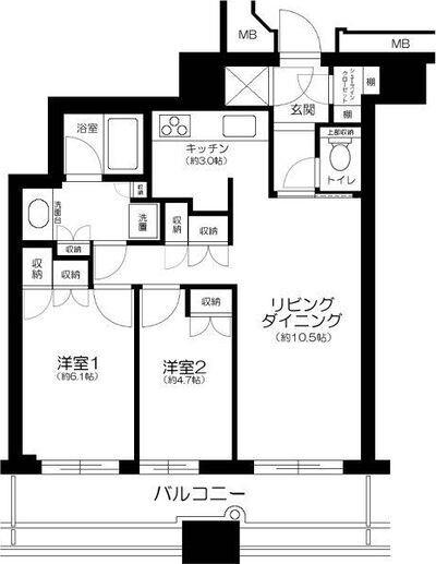 ラゾーナ川崎レジデンス・セントラルタワー(2LDK/22階)の間取り写真