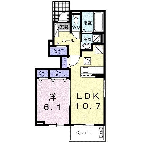オプス多肥 参(1LDK/1階)の間取り写真