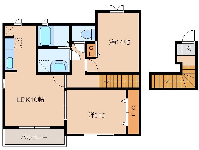 ラピュタA(2LDK/2階)の間取り写真