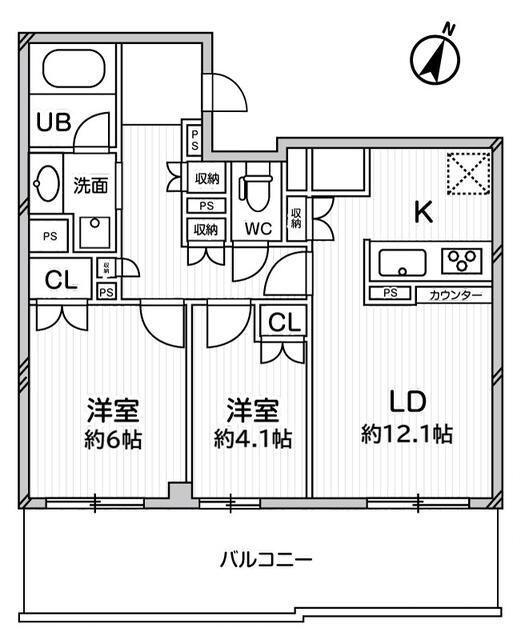 ドゥーエ大宮(2LDK/2階)の間取り写真