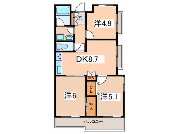 二俣川ハイツ(3DK/2階)の間取り写真