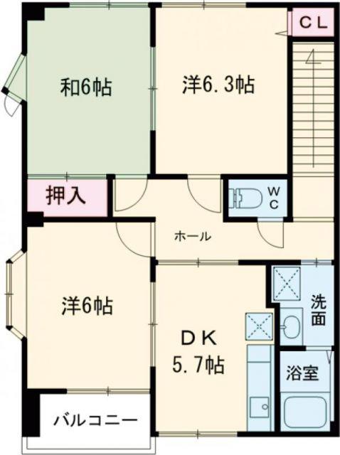 ハイステージ弐番館 B(3DK/2階)の間取り写真