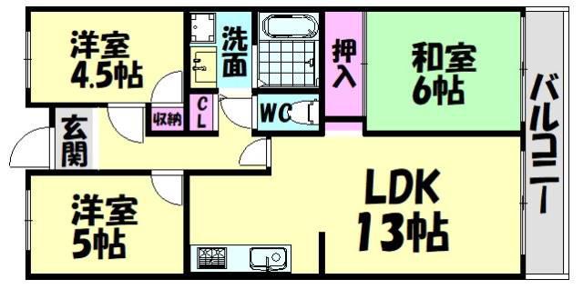 ヨコマーク加茂(3LDK/2階)の間取り写真