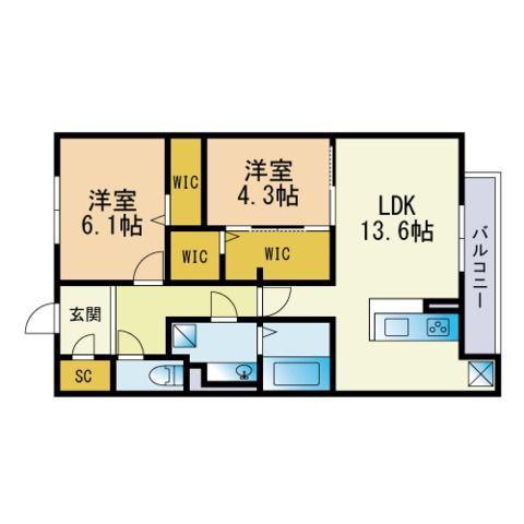 ASTERIA彩都(2LDK/3階)の間取り写真