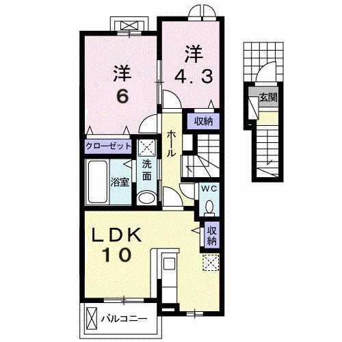 ルルド リヴィエール(2LDK/2階)の間取り写真