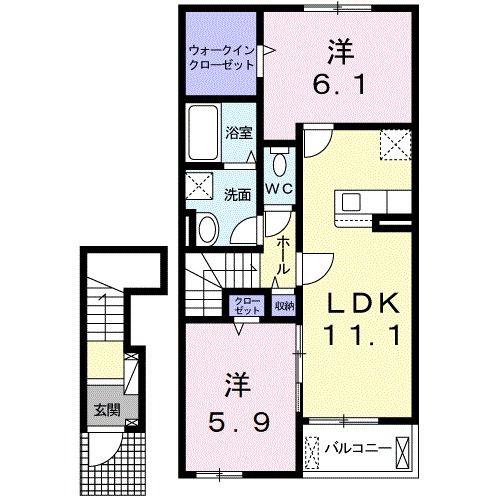 ハウスプリムローズ VII(2LDK/2階)の間取り写真