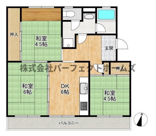 釈尊寺第一5号棟(3DK/3階)の間取り写真