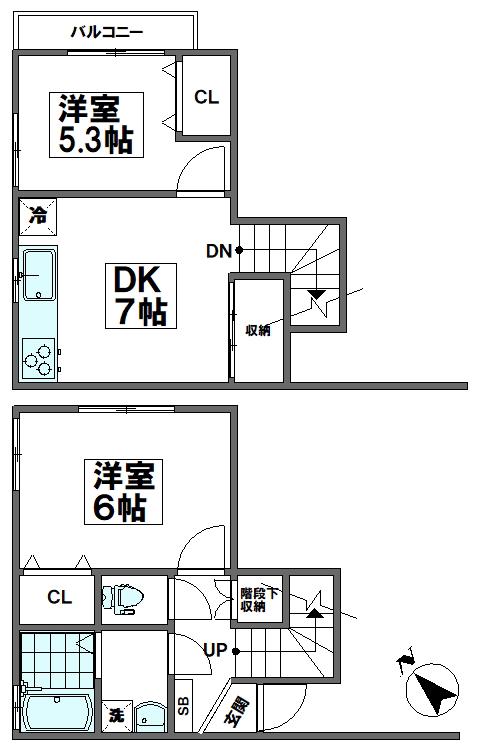 クレスト北大塚(2DK/1階)の間取り写真