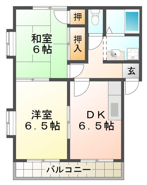 カーサ西須磨(2DK/2階)の間取り写真