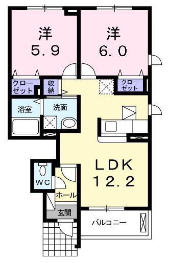 エスポアール・アンジュ(2LDK/1階)の間取り写真