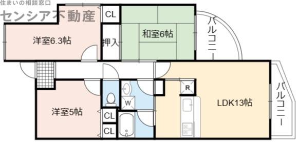今福グリーンマンション(3LDK/13階)の間取り写真