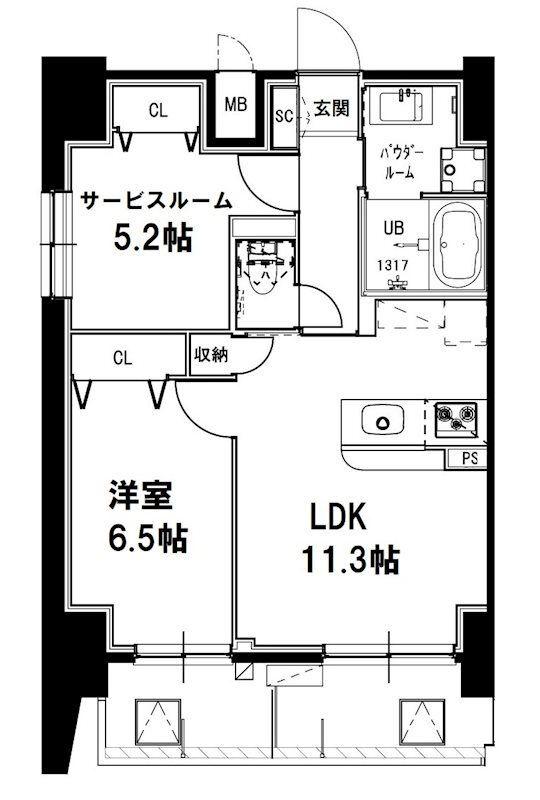 メゾンドアーク南大井(1SLDK/11階)の間取り写真