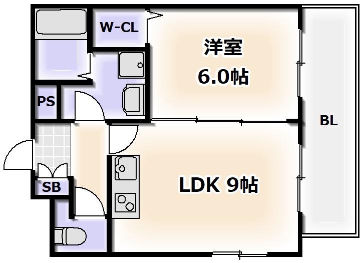 エルミタージュ難波南VI(1LDK/14階)の間取り写真