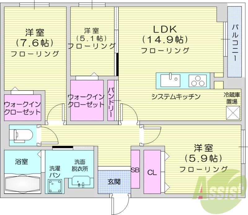 CLASSEUM仙台小田原1(3LDK/1階)の間取り写真