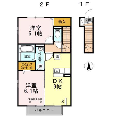 ボヌール B(2DK/2階)の間取り写真