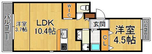 BRONTE NISHI NANIWA(1LDK/2階)の間取り写真