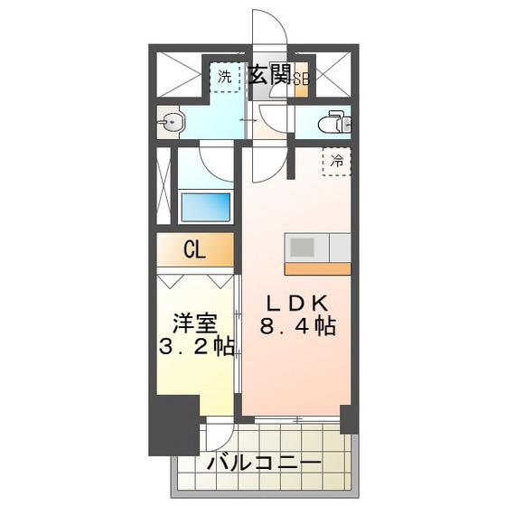 プレリス四日市ティエルナ(1LDK/14階)の間取り写真