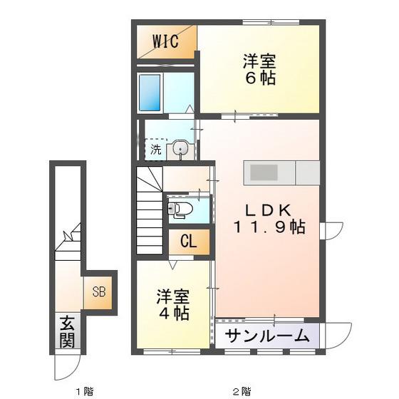ラフレールA(2LDK/2階)の間取り写真