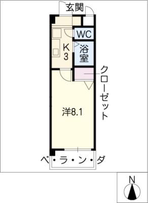 クレストコート(1K/3階)の間取り写真