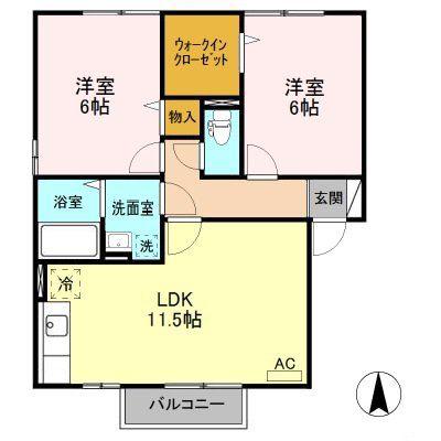 メゾンベールA(2LDK/2階)の間取り写真
