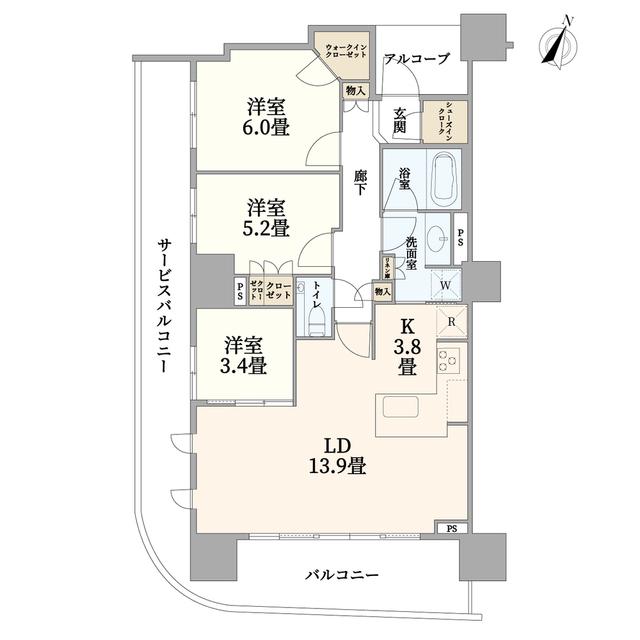 ドレッセタワー南町田グランベリーパーク(3LDK/33階)の間取り写真