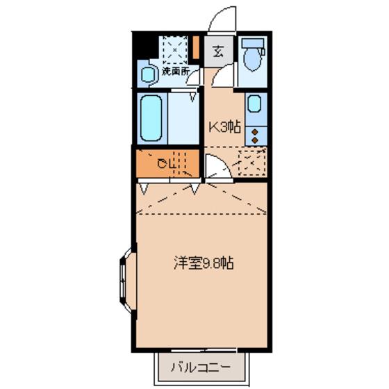 WISH新田東I(1K/2階)の間取り写真