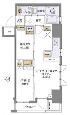 ライオンズ浅草橋ミレス(2LDK/6階)の間取り写真