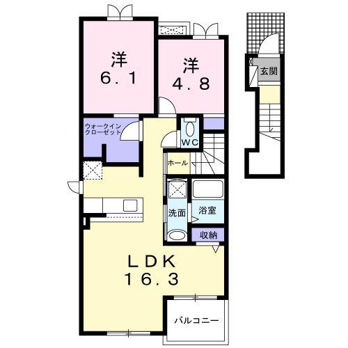 コリーヌ ヌウボー B(2LDK/2階)の間取り写真