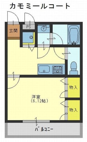 カモミールコート(1K/2階)の間取り写真