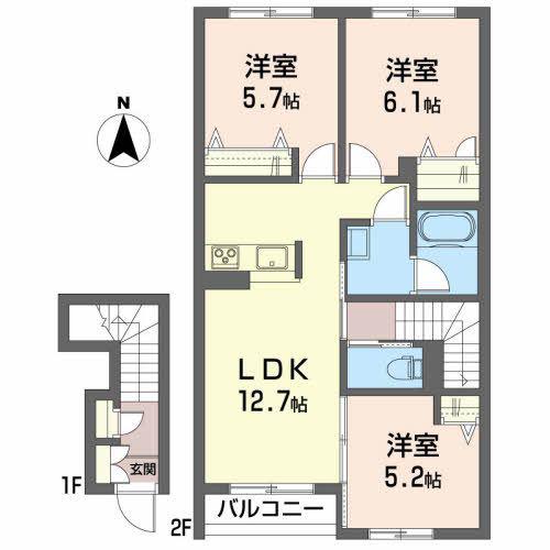 メゾンマスト谷川瀬(3LDK/2階)の間取り写真