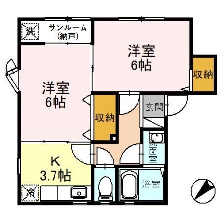 アプリコット B棟(2K/2階)の間取り写真