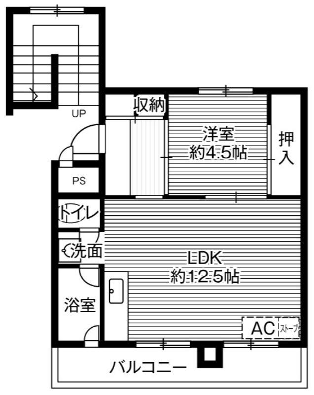 ビレッジハウス富丘7号棟(1LDK/2階)の間取り写真