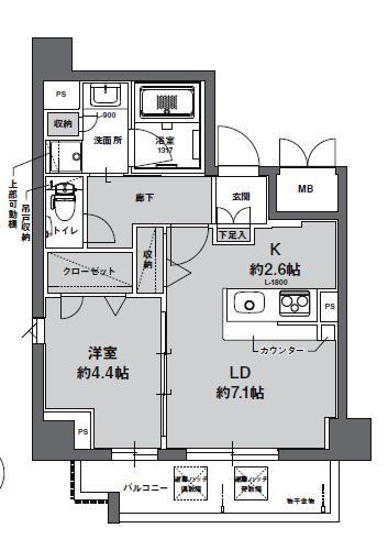 ラルーチェ真田山(1LDK/5階)の間取り写真