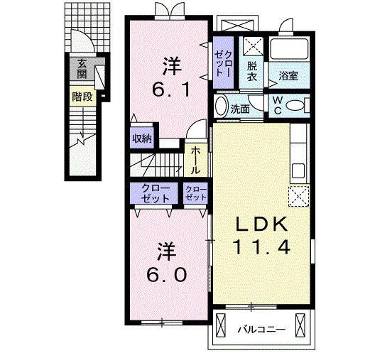 ネオルーラルハウス碇 C(2LDK/2階)の間取り写真