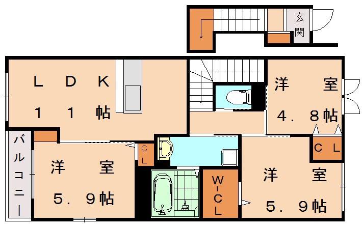 サウスサイドテラス(3LDK/2階)の間取り写真