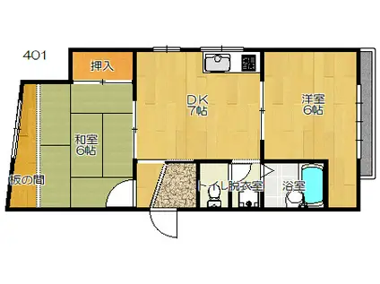 グランドライズLIVE(2DK/4階)の間取り写真