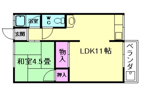 西小路ハイツ(1LDK/2階)の間取り写真