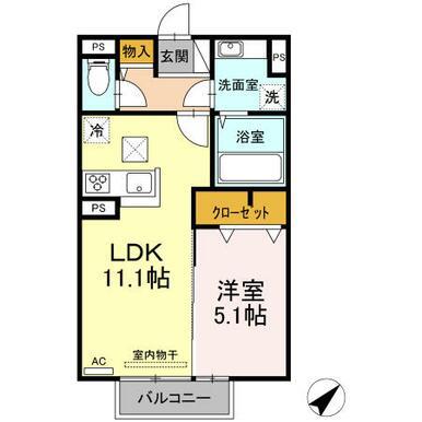 リオン上野丘(1LDK/1階)の間取り写真