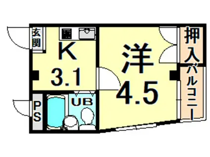 グリーンハイツ武庫川(1K/3階)の間取り写真