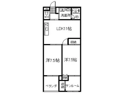 サンヒルズ(2LDK/3階)の間取り写真