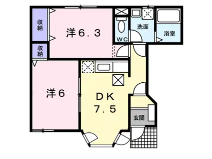 エクセラン(2DK/1階)の間取り写真