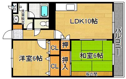 ＪＲ鹿児島本線 南福岡駅 徒歩17分 5階建 築27年(2LDK/1階)の間取り写真
