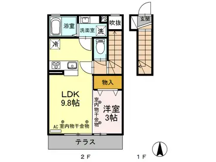 YAHATA HOUSE KIKU(1LDK/2階)の間取り写真