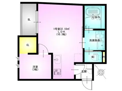 REGALEST狭山(1LDK/1階)の間取り写真