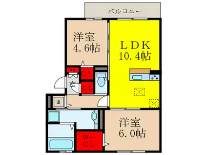 EL・SERENO江坂 イースト(2LDK/1階)の間取り写真