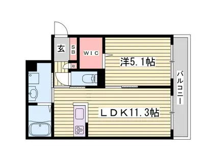 シャーメゾン 姫路W(1LDK/2階)の間取り写真