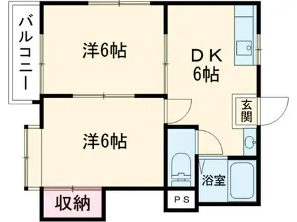 ファーストインプライムハウス I(2DK/1階)の間取り写真