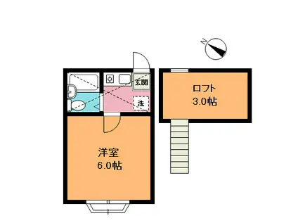 ヴィラ上尾(1K/2階)の間取り写真